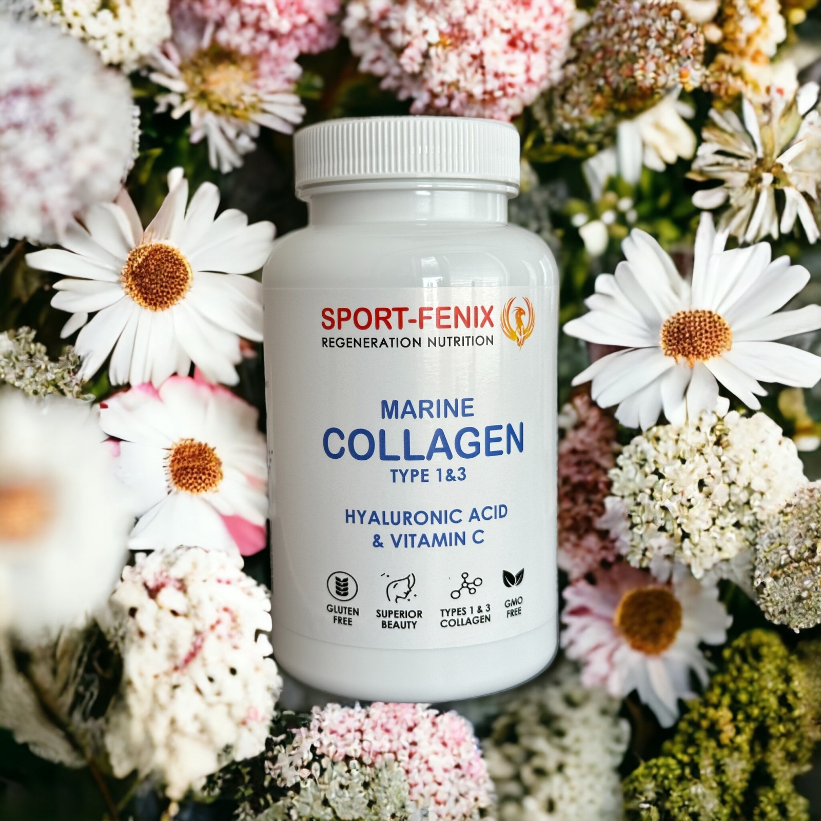 Колаген MARINE COLLAGEN, TM SPORT-FENIX TYPE II з Гіалуроновою кислотою та Вітаміном С, 120 капсул